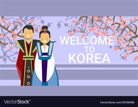 Welcome to korea poster korean coupe in national Vector Image