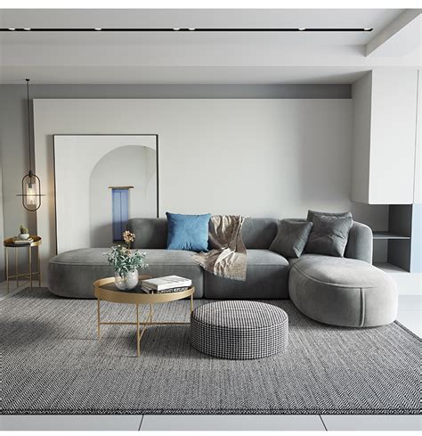 简约现代沙发意式轻奢风格布艺L型北欧客厅沙发组合设计师家具-多人沙发-2021美间（软装设计采购助手）