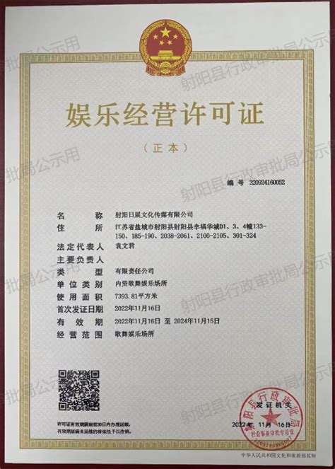 射阳县人民政府 业务工作 娱乐经营许可证公示