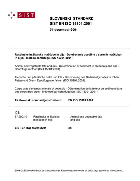SIST EN ISO 15301:2001 - Animal and vegetable fats and oils ...
