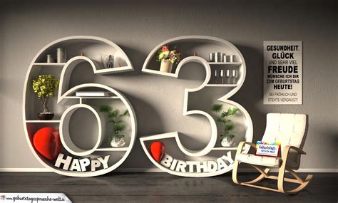 63. Geburtstag - Happy Birthday Geburtstagskarte mit bunten Buchstaben ...