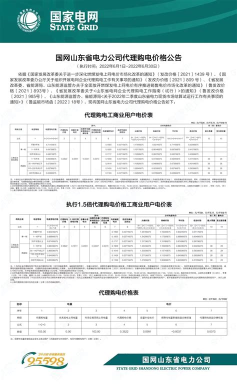 济宁高新区管委会 获得电力 国网山东省电力公司代理购电价格公告（2022年6月）