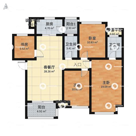 中华城110㎡户型，中华城3室2厅1卫1厨约110.00平米户型图，朝南北朝向 - 白城安居客