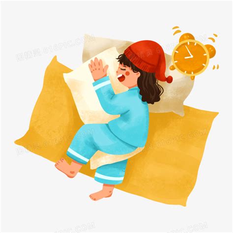 手绘卡通赖床睡懒觉的女孩场景元素图片免费下载_PNG素材_编号1pkirlxkg_图精灵