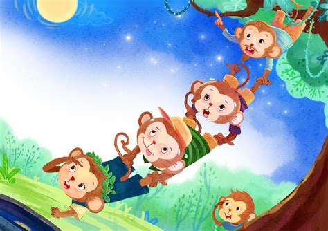 猴子捞月|插画|儿童插画|Z62086638 - 临摹作品 - 站酷 (ZCOOL)