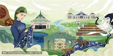 兴安盟内蒙古城市插画,文化艺术,设计素材,设计模板,汇图网www.huitu.com