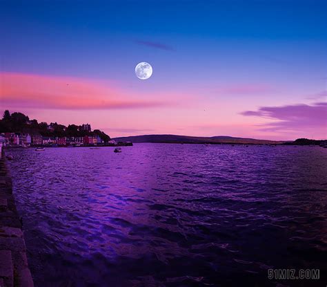 满月 苏格兰 托伯莫里 马尔的小岛 黄昏 海洋 山 紫色图片免费下载 - 觅知网