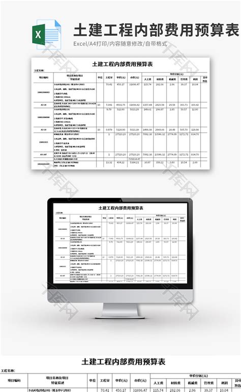 建筑工程预算表格Excel模板_千库网(excelID：68993)