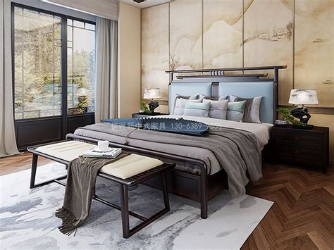 新中式高端实木双人床 新中式实木双人床定制 新中式1.8米实木床（2）_儒匠家具