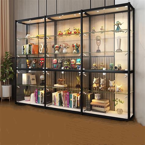 炎恩手办展示柜带灯玻璃柜透明陈列柜家用奖品模型展示架玩具柜子-阿里巴巴