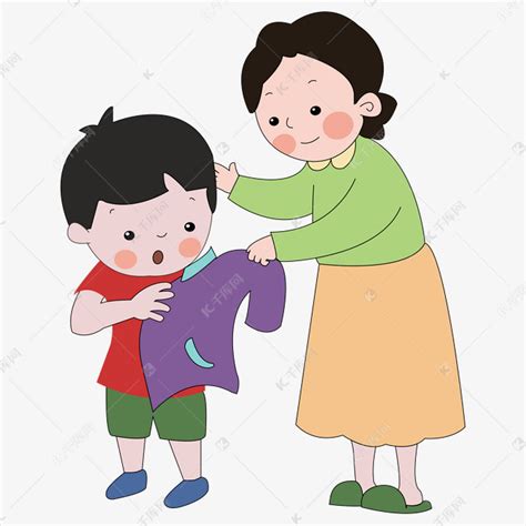 卡通妈妈给孩子穿衣服素材图片免费下载-千库网