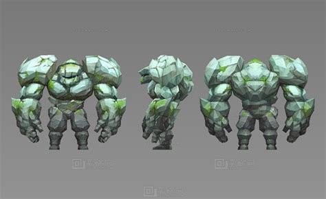 石头怪带绑定带动画 游戏低模怪物 战士 肉盾 英雄 石头人 巨型怪兽 monster 巨魔 卡通手-异形怪物-人物-cassie666-CG模型网