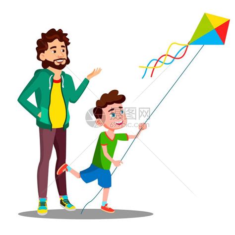 快乐的父亲和孩子放风筝插画图片下载-正版图片302636535-摄图网