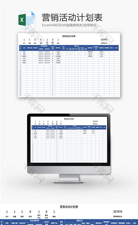 营销活动策划明细表Excel模板下载_熊猫办公