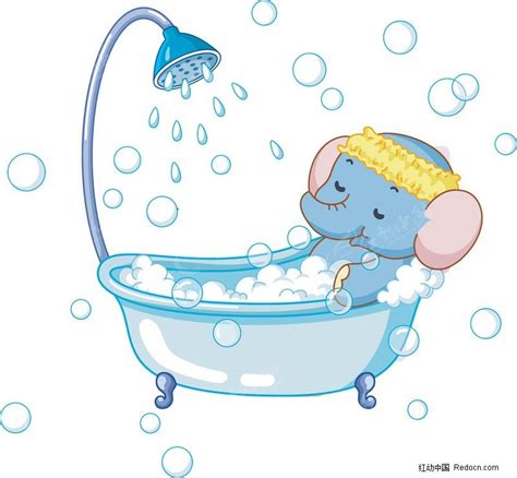 小象 洗澡插画图PSD素材免费下载_红动网