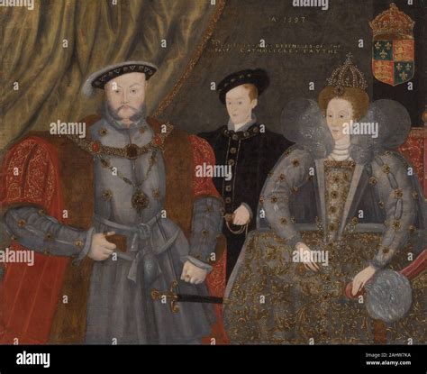 Henry VIII, Elizabeth I, and Edward VI. 1597. England. Oil on panel Stock Photo - Alamy