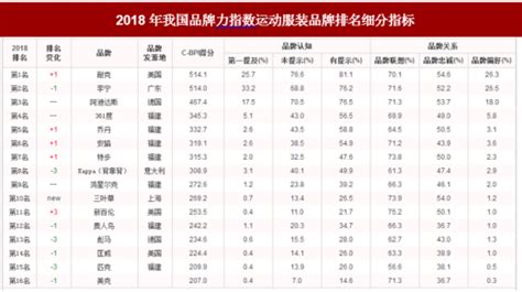 2018年我国运动服装品牌力指数排名情况 - 中国报告网