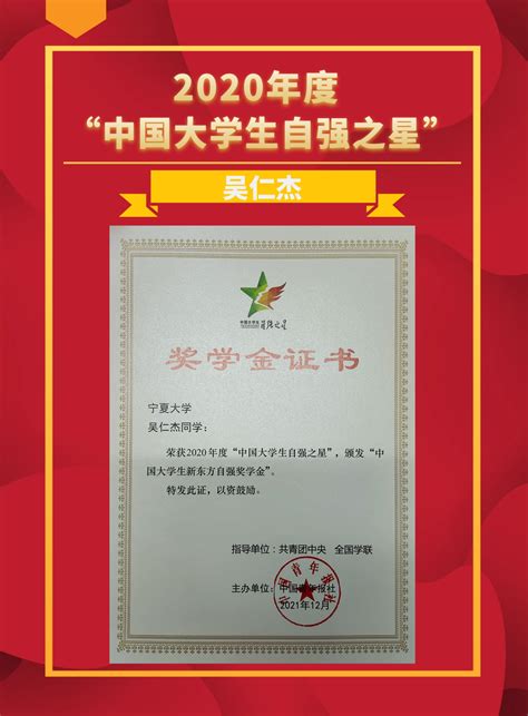 宁夏大学三名青年学子获得2020年度“中国大学生自强之星”奖学金-宁夏大学