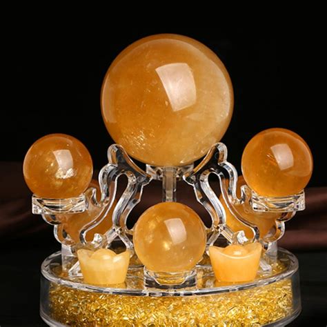 天然黄水晶球七星阵聚气旺财摆件 - 风水世界