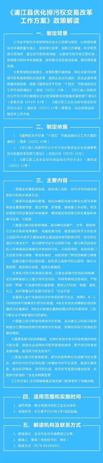 《浦江县优化排污权交易改革工作方案》政策图解