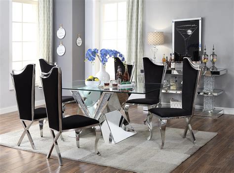 71280 / 62079 Mirrored Faux Diamonds & Glass Dining Set Noralie ...