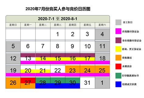 2020年7月竞买人参与竞价日历图广州市中小客车指标调控竞价平台