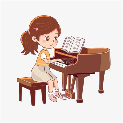 手绘卡通儿童女孩弹钢琴免抠元素素材图片免费下载-千库网