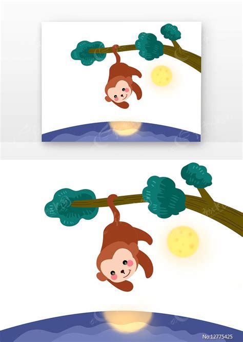 元宵节猴子捞月手绘设计图素材图片免费下载_高清psd_千库网(图片编号11391442)
