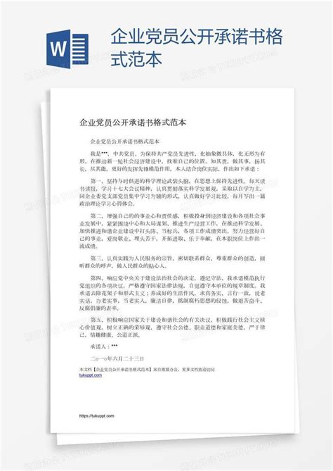 企业党员公开承诺书格式范本Word模板下载_熊猫办公