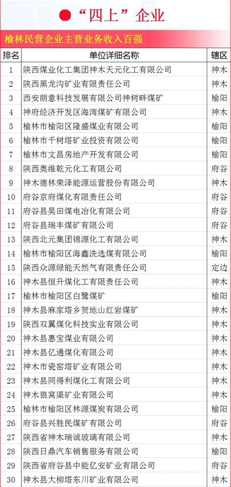 榆林民营企业百强榜发布，看看你的家乡都有啥_主营业务