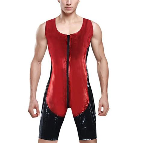 Black & Red Faux Leather Gay Singlet Bodysuit - Queerks™