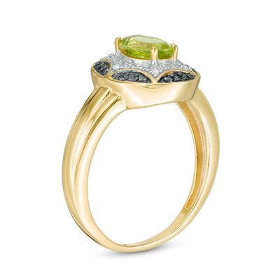 Oval Peridot and Enhanced Black and White Diamond Accent Starburst ...