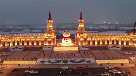 第24届哈尔滨冰雪大世界航拍—高清视频下载、购买_视觉中国视频素材中心