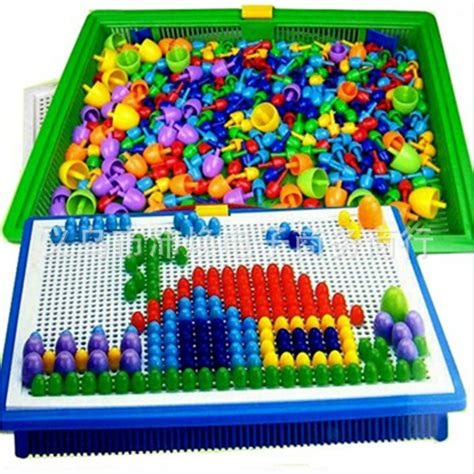 创意296粒蘑菇钉玩具 益智拼插板组合 幼儿园礼品儿童巧巧钉拼图-阿里巴巴