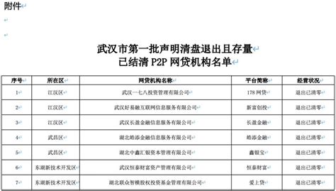 武汉金融局公布第一批存量结清P2P网贷名单，P2P风险陆续出清-蓝鲸财经