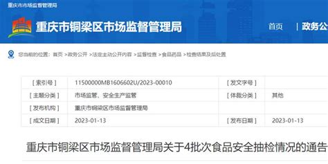 重庆市铜梁区市场监督管理局发布关于3批次食品安全抽检情况的通告（2023年第20号）-中国质量新闻网