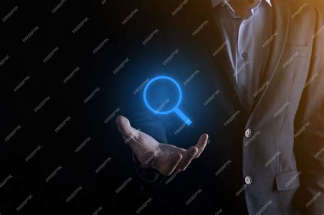 Premium Photo | Businessman, man hold in hand magnifying glass icon