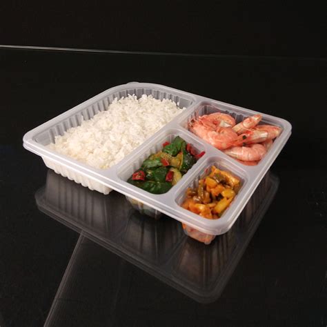 Plastic 4 compartment lunch box 一次性四格正压饭盒