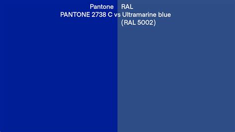 Pantone 2738 C vs RAL Ultramarine blue (RAL 5002) side by side comparison