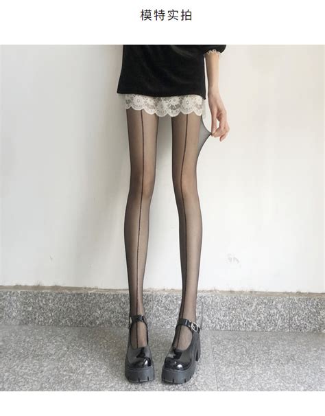 一条线丝袜女夏季超薄款全透明黑色连裤袜子JK性感后竖线虾线袜子-阿里巴巴