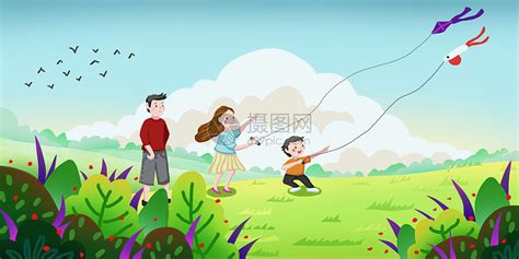 春天一家人郊外放风筝插画图片下载-正版图片401004648-摄图网