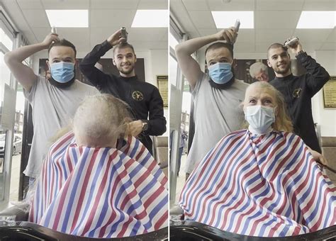 英国一患癌症女士去剃头 得知原因后两理发师也剃光头表示鼓励