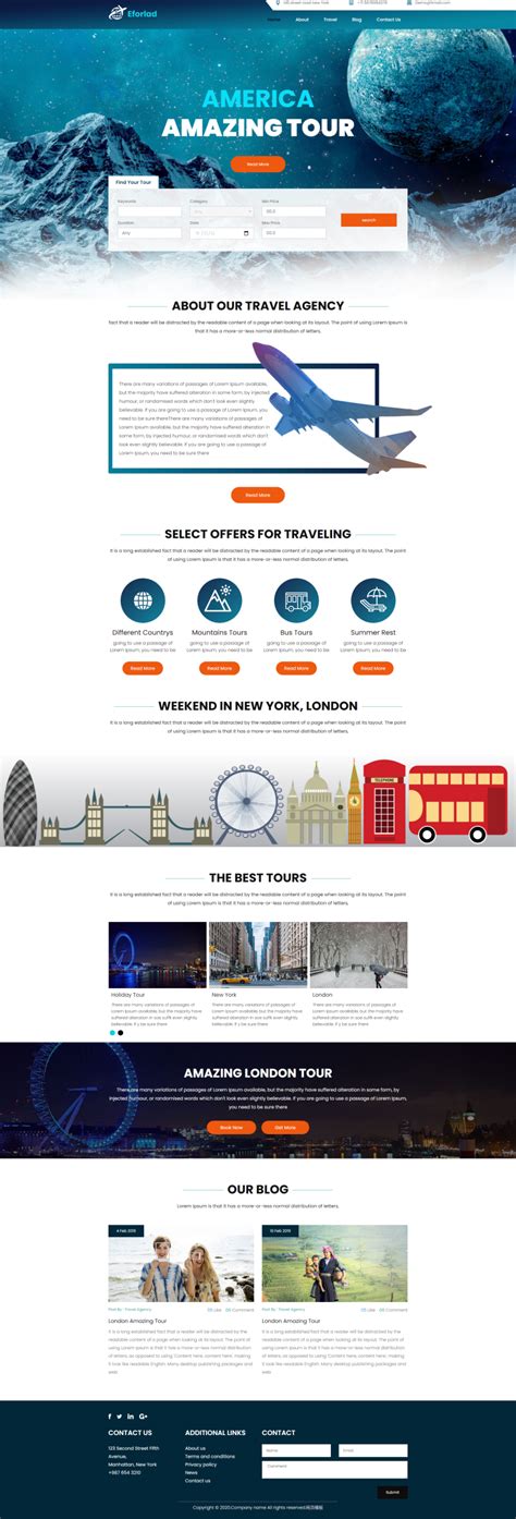 蓝色响应式的旅游旅行社网站模板