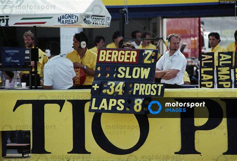 Ferrari pitboard for Gerhard Berger running in 2nd position behind ...