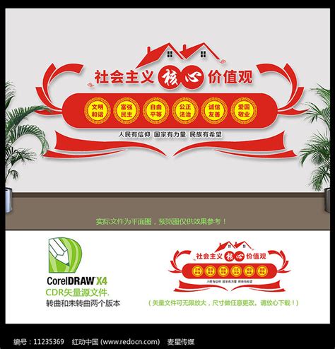 党建大气创意核心价值观背景墙设计图片下载_红动中国