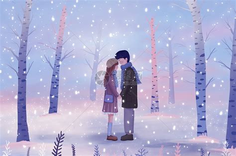 雪天约会的情侣插画图片下载-正版图片401870166-摄图网