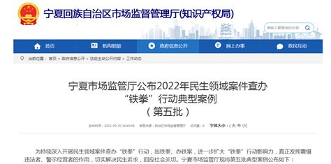 宁夏市场监管厅公布2022年民生领域案件查办“铁拳”行动典型案例（第五批）-中国质量新闻网