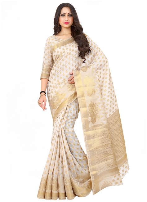Shop Kanjivaram Silk Off White Classic Saree Online : 227264