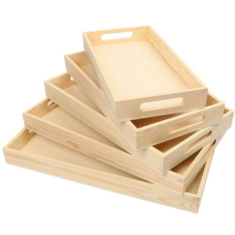 LotFancy 5Pcs Nesting Wood Trays, Natural Wooden Trays for Craft and ...