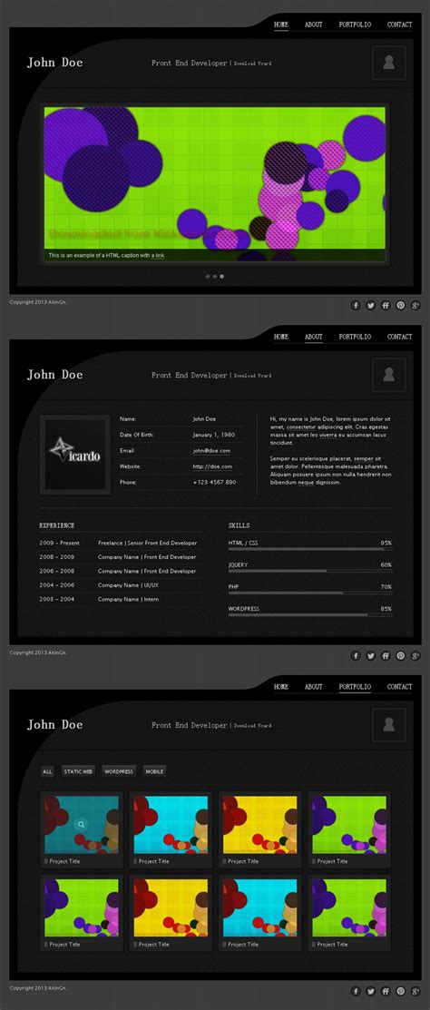 黑色风格的网页设计师个人主页div css模板下载 素材 - 外包123 www ...